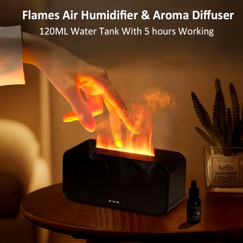 Humidificador ZenFlame™ | Difusor de Aromas con Efecto Llama y Luz LED – Silencioso, Seguro y Elegante
