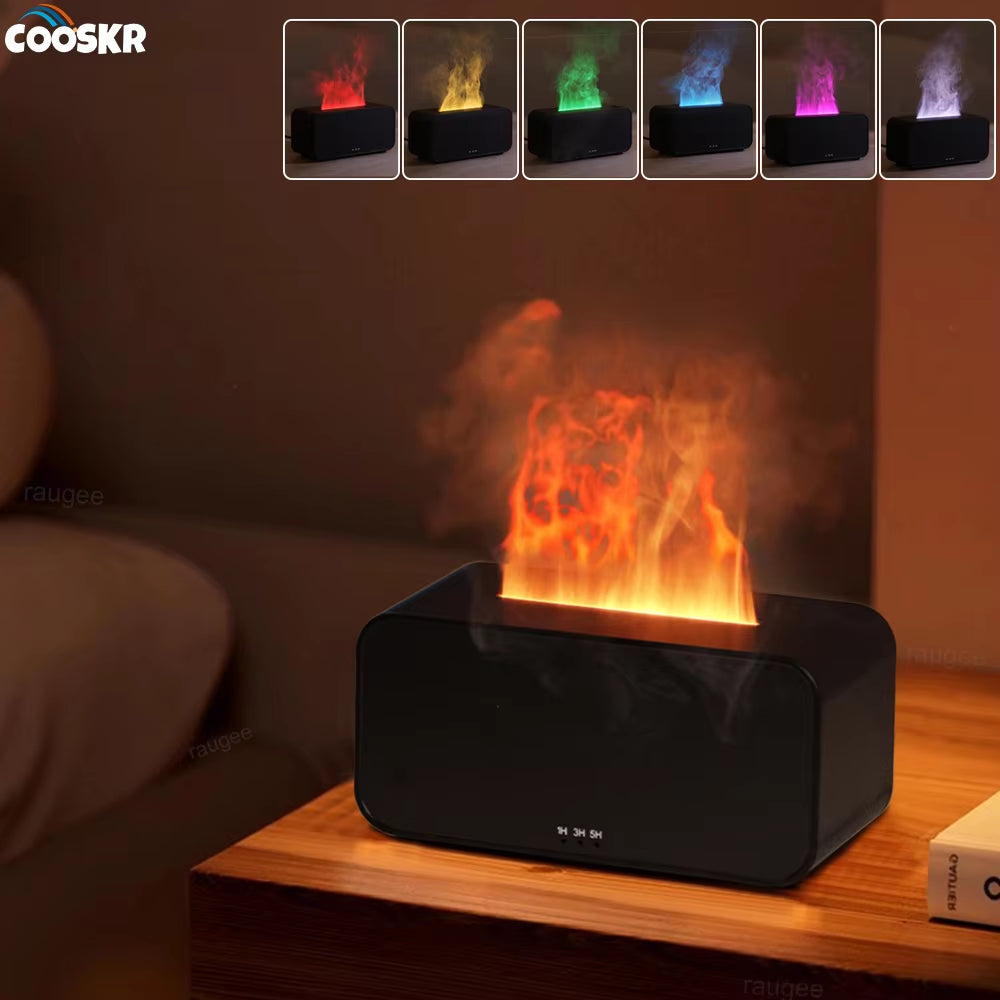Humidificador ZenFlame™ | Difusor de Aromas con Efecto Llama y Luz LED – Silencioso, Seguro y Elegante