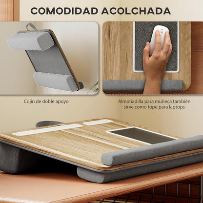 Mesa portátil multifuncional para ordenador | Escritorio ergonómico con soporte para móvil y alfombrilla de ratón integrada