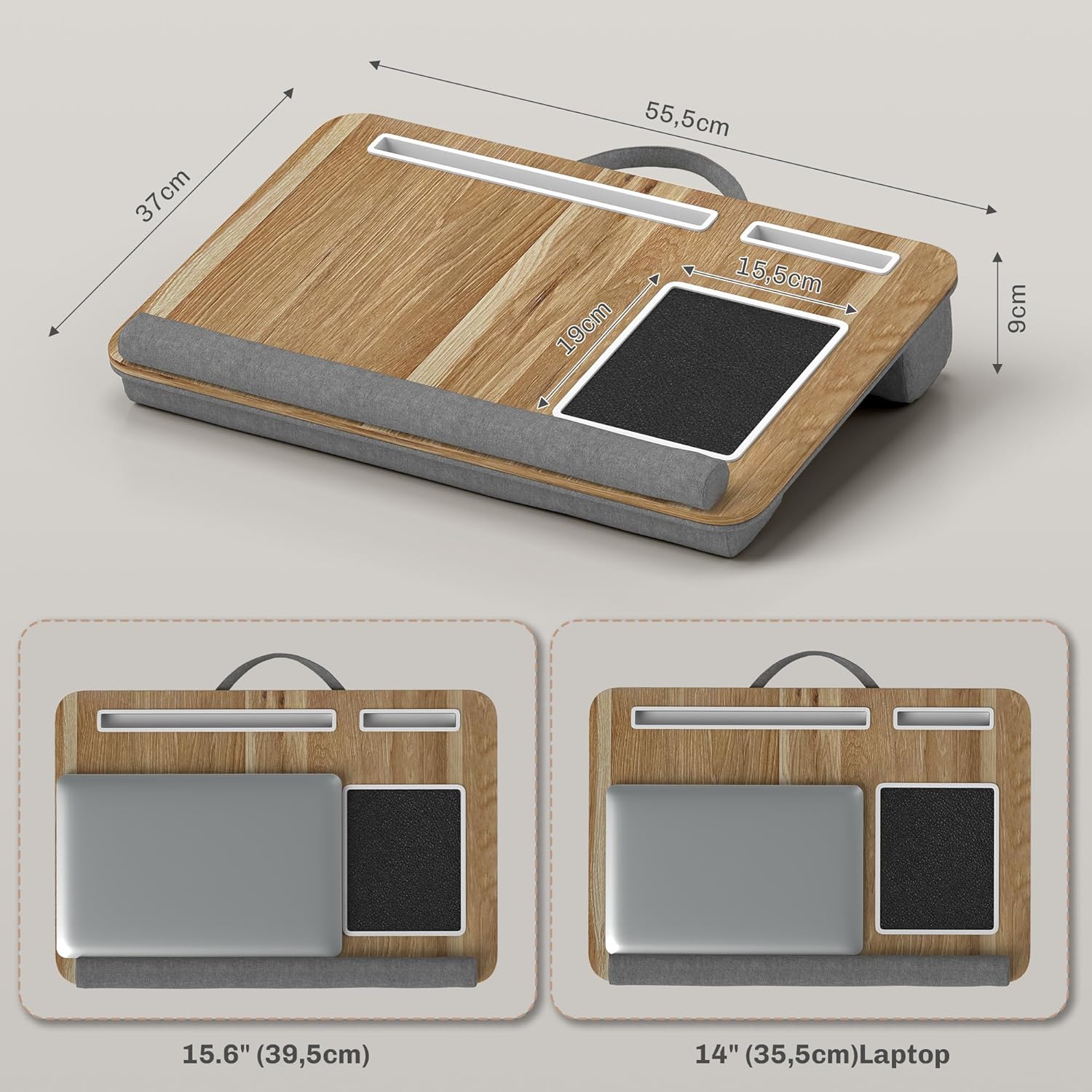 Mesa portátil multifuncional para ordenador | Escritorio ergonómico con soporte para móvil y alfombrilla de ratón integrada